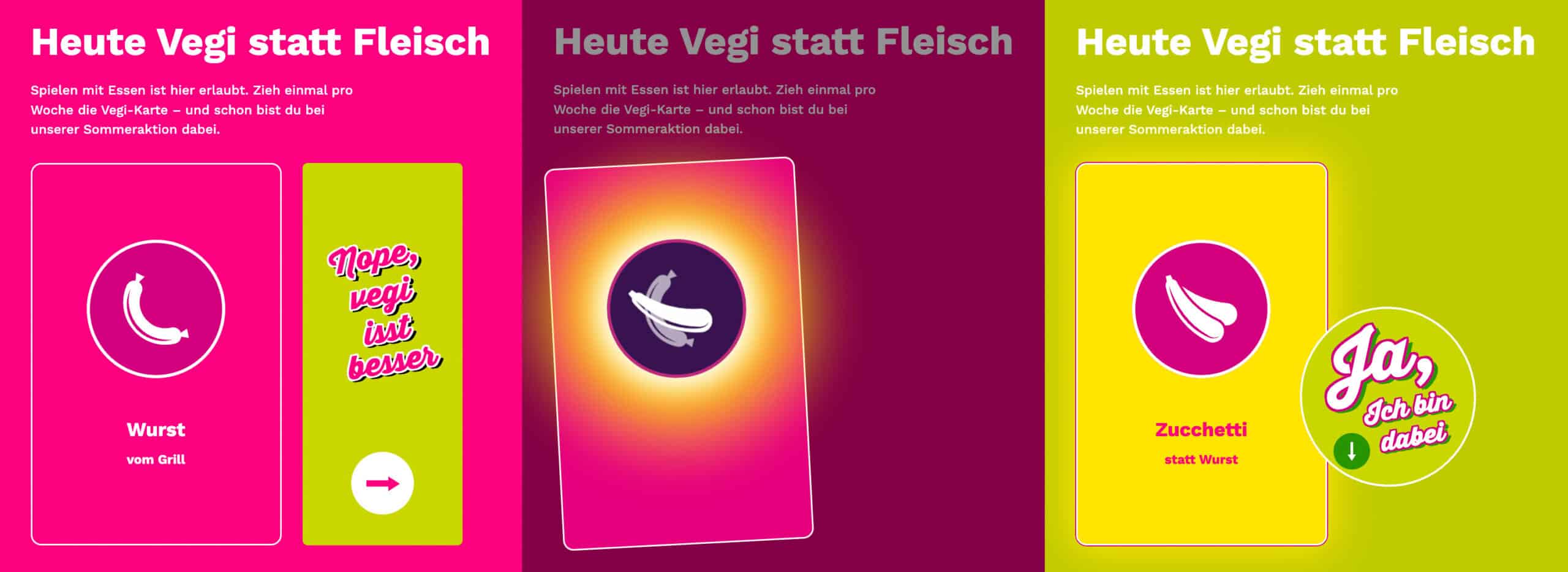 Die Verwandlung der Wurst zur Zucchetti haben wir mit CSS-Transformationen und einer SVG-Animation gelöst.