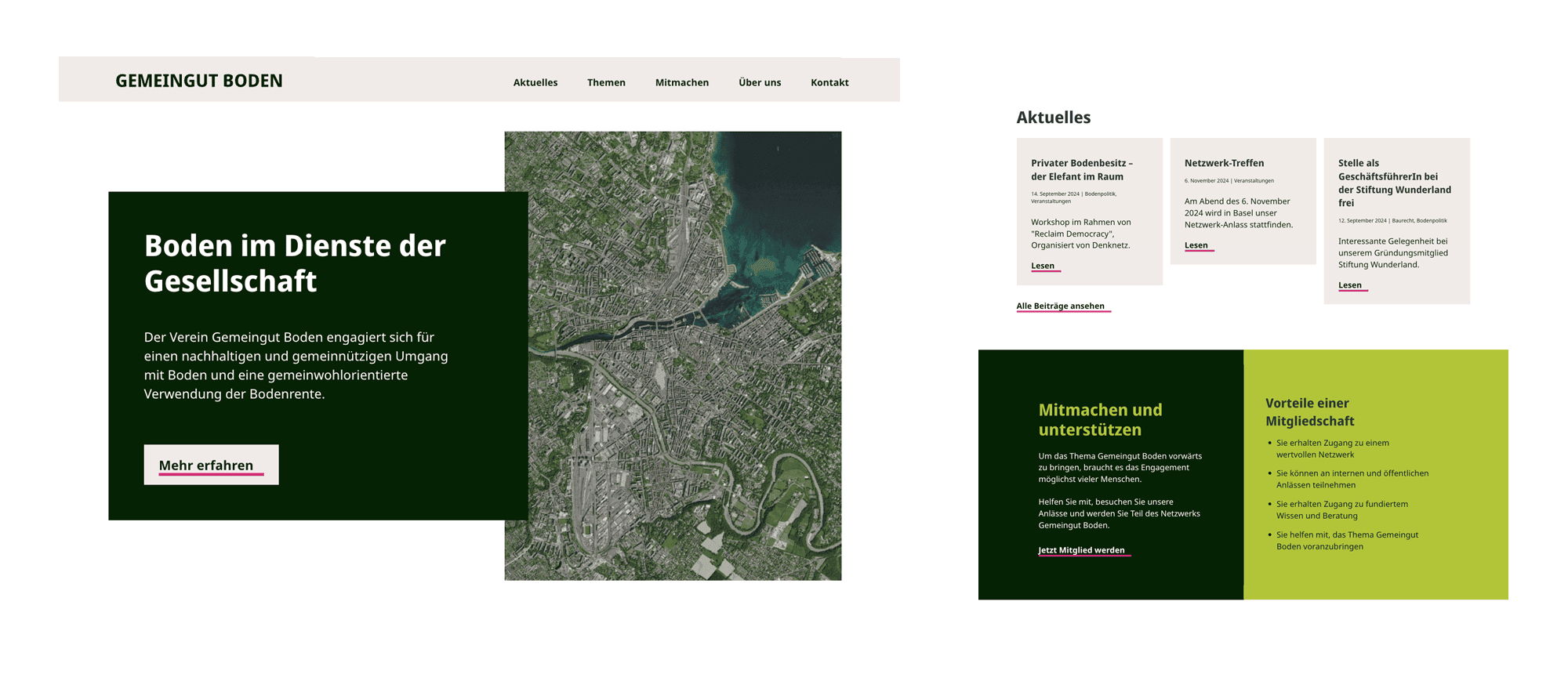 Teil des Screendesign der Startseite des neuen Webauftrittes für den Verein Gemeingut Boden